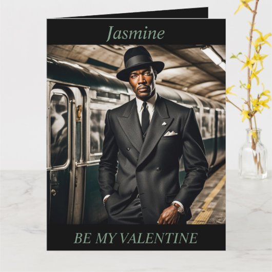 バレンタインデー レトロ 1950年代の男性 編集可能な折りカード カード (黄色い花)