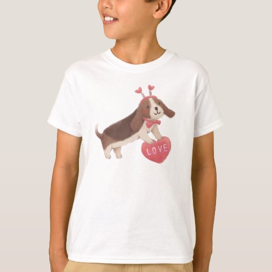 バレンタインデー+子犬 Tシャツ (正面)