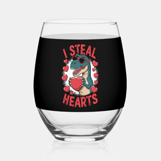 バレンタインデー 恐竜 私がハートを盗む ティラノサウルス ステムなしワイングラス (裏面)