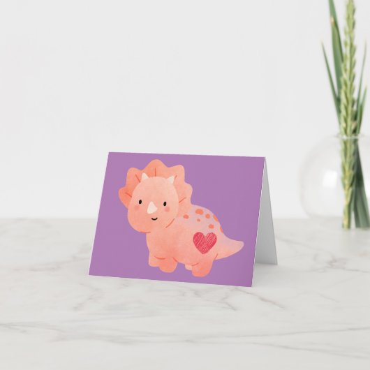 バレンタインデー 水彩恐竜＆ハート カード (正面)