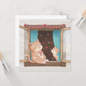 バレンタインデー：猫とハートのイラスト カード (正面/裏面インサイチュ)