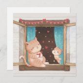 バレンタインデー:猫とハートのイラスト シーズンカード (正面/裏面)