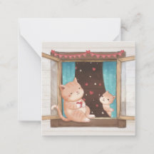 バレンタインデー：猫とハートのイラスト