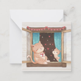 バレンタインデー：猫とハートのイラスト ノートカード