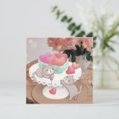 バレンタインデー：猫、ハート型クッキー＆花 シーズンカード (スタンド正面)