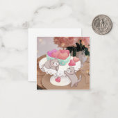 バレンタインデー：猫、ハート型クッキー＆花 ノートカード (正面/裏面インサイチュ)