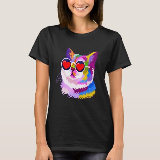 バレンタインデー 猫 ハート かわいい Tシャツ (正面)