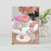 バレンタインデー：猫、ハート、クッキー、花 招待状 (スタンド正面)