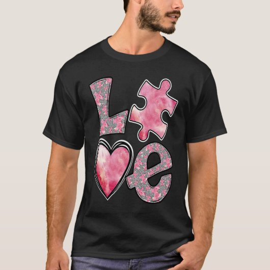 バレンタインデー 自閉症啓発月間 LOVE P Tシャツ (正面)