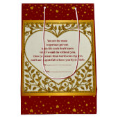 バレンタインデー(赤いイニシャルと金ゴールドハート) ミディアムペーパーバッグ (裏面)