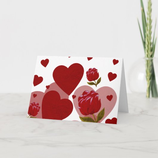 バレンタインデー、赤いハートと赤いバラ シーズンカード (正面)