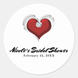バレンタインデー 赤いハートにダイヤモンドの Chic パーティー ラウンドシール