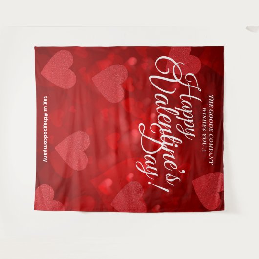 バレンタインデー 赤いハート | フォトセルフィーバックドロップ タペストリー (正面(横))