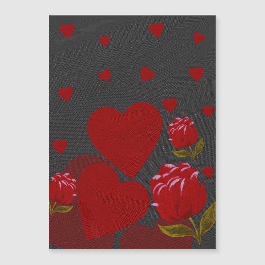 バレンタインデー、赤いハート、灰色の背景に赤いバラ (正面)