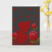 バレンタインデー、赤いハート、灰色の背景に赤いバラ カード (黄色い花)