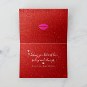 バレンタインデー 赤い口紅のピンクのグリッター シーズンカード (内部)