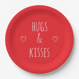 バレンタインデー 赤白 ロマンティック 'Hugs & Kisses' ペーパープレート