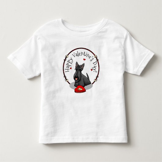 バレンタインデー（赤）スコットランド犬（黒）かわいい トドラーTシャツ (正面)