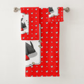 バレンタインデー（赤）スコットランド犬（黒）かわいい バスタオルセット (インサイチュ)