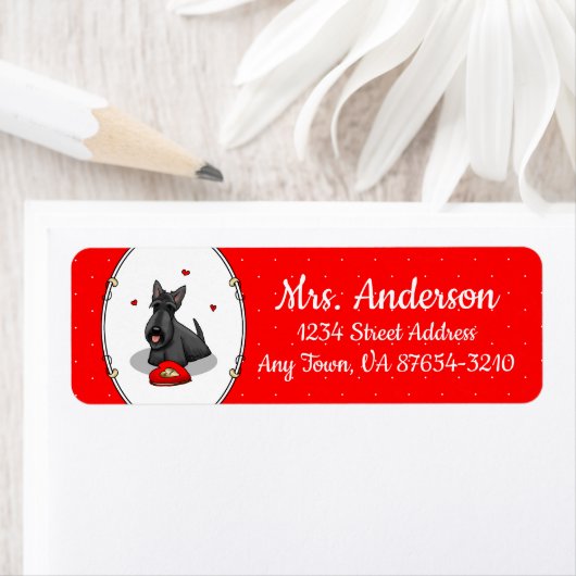 バレンタインデー（赤）スコットランド犬（黒）かわいい ラベル (インサイチュ)