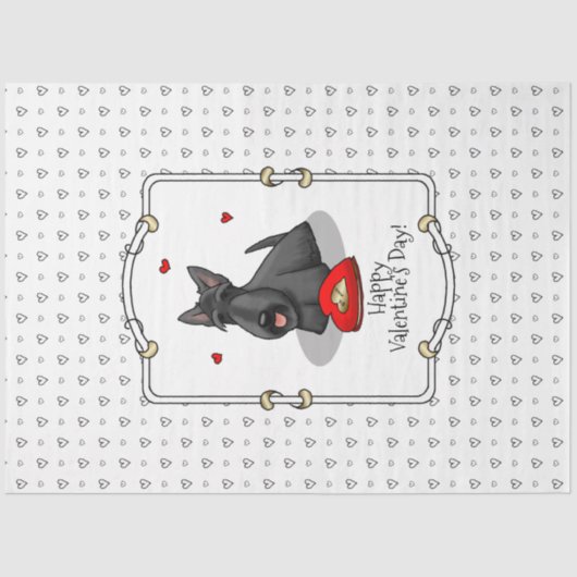 バレンタインデー（赤）スコットランド犬（黒）かわいい 薄葉紙 (正面)