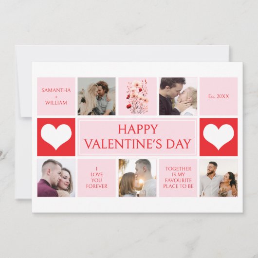 バレンタインデー 5 枚の写真 コラージュ フラット ホリデー カード (正面)