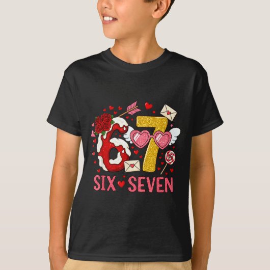 バレンタインデー 67 おもしろ ６ ７ ハート Tシャツ (正面)