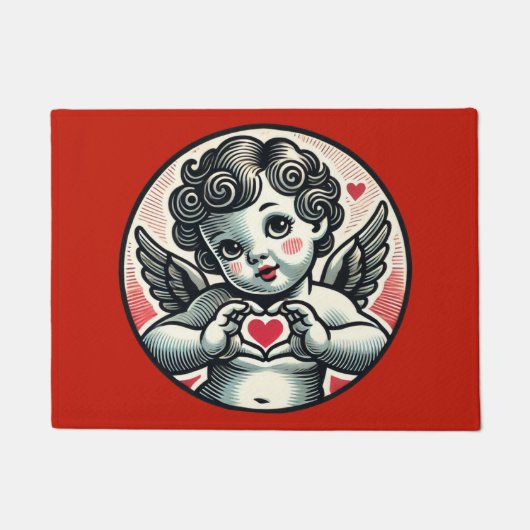 バレンタインデーCherub Cupid Angel ドアマット (正面)