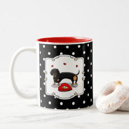 バレンタインデーDachshund （ブラック&タン） – かわいい犬 ツートーンマグカップ