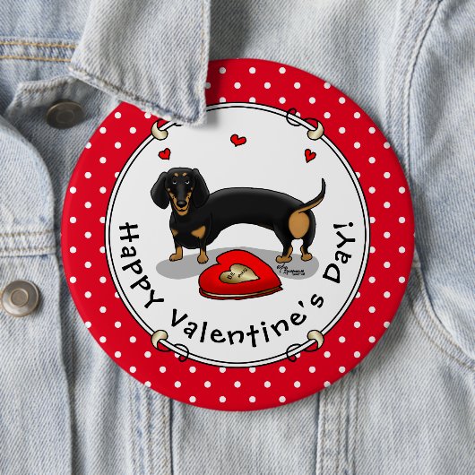 バレンタインデーDachshund (ブラック&タン) – かわいい犬 缶バッジ (インサイチュ)