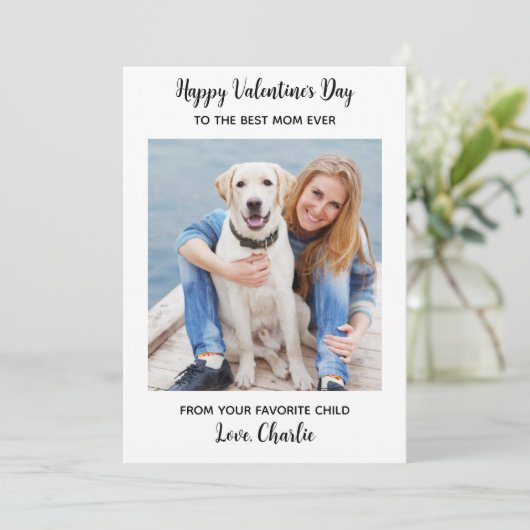 バレンタインデーDOG MOMかわいいパーソナライズされたペット写真 シーズンカード (スタンド正面)