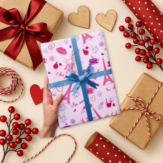 バレンタインデーI愛パリ ラッピングペーパー
