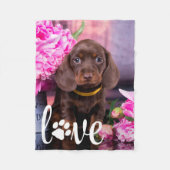 バレンタインデーLOVEカスタムペットフォトドッグ恋人 フリースブランケット (正面)