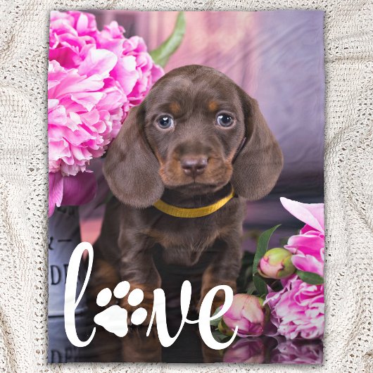 バレンタインデーLOVEカスタムペットフォトドッグ恋人 フリースブランケット