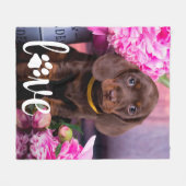 バレンタインデーLOVEペットパーソナライズされたフォトドッグ フリースブランケット (正面(横))