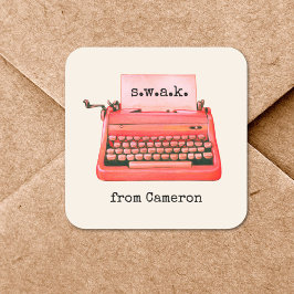 バレンタインデーSWKかわいいレトロ赤タイプライター スクエアシール