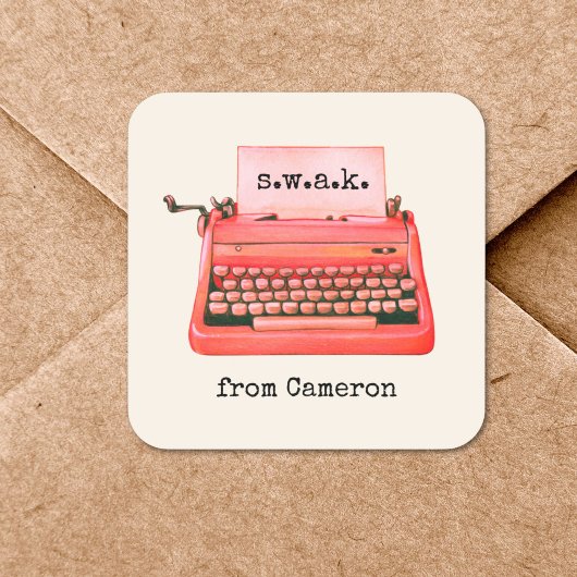 バレンタインデーSWKかわいいレトロ赤タイプライター スクエアシール