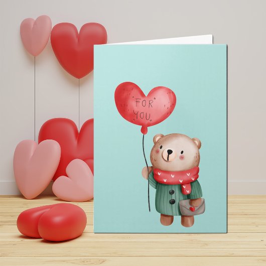 バレンタインデーteddy bear holding love balloon カード