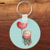 バレンタインデーteddy bear holding love balloon キーホルダー (正面)
