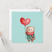 バレンタインデーteddy bear holding love balloon Ca カード (正面/裏面インサイチュ)