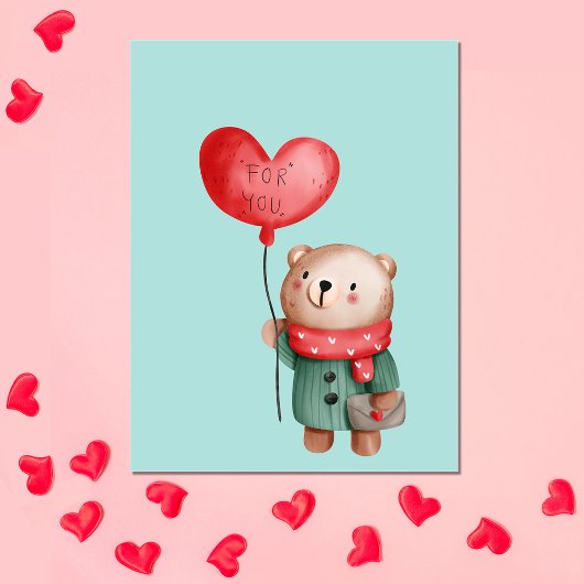 バレンタインデーteddy bear holding love balloon Ca ポストカード