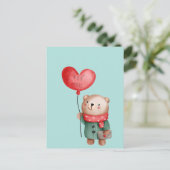 バレンタインデーteddy bear holding love balloon Ca ポストカード (スタンド正面)