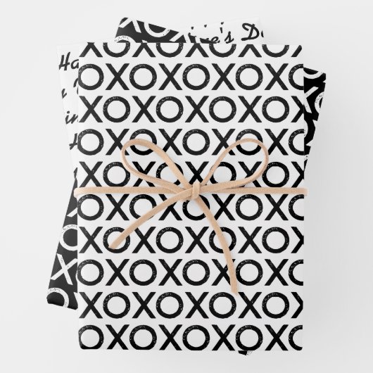 バレンタインデーX O X O白黒パターン ラッピングペーパーシート (インサイチュ)