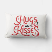 バレンタインハグとキスレッドオンホワイト ランバークッション (正面)