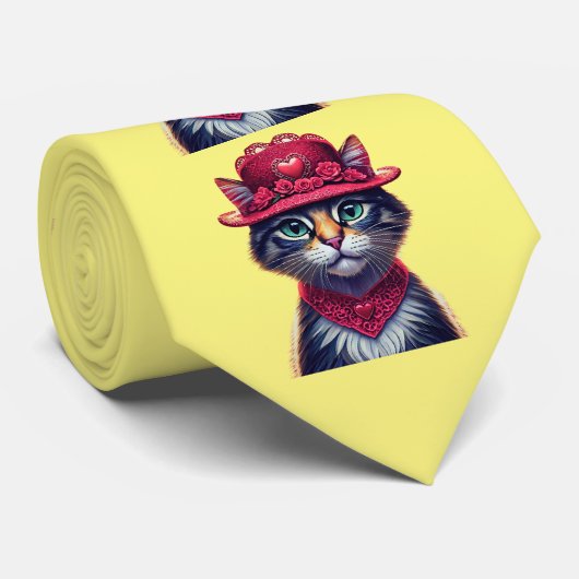 バレンタインハット子猫 ネクタイ (ロール)