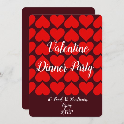 バレンタインハートお洒落ディナーパーティー 招待状 (正面/裏面)