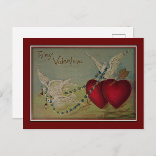 バレンタインハートとハトバレンタインはがき シーズンポストカード (正面/裏面)