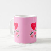 バレンタインハートとピンクのマンデビラの花 コーヒーマグカップ (正面左)