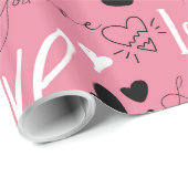 バレンタインハートと愛タイポグラフィパターン ラッピングペーパー (ロールコーナー)