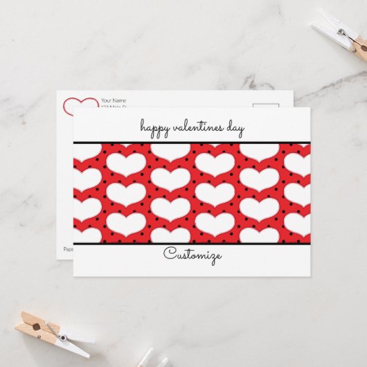 バレンタインハートと水玉模様フラットカード カード (正面/裏面インサイチュ)